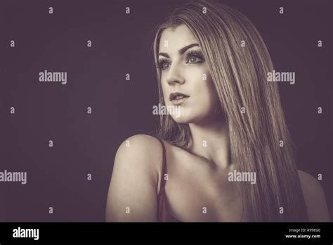 Studio Portrait Of A Brunette Stock Photo Alamy