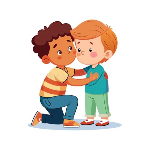 Two Cartoon Boys Embracing, Showing Friendship, Diversity, and ...