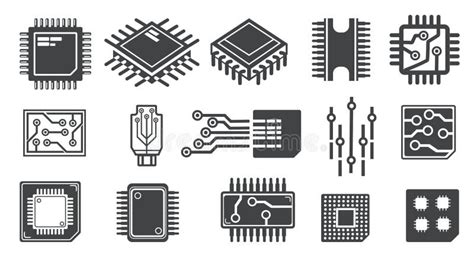 Cpu Chips Cartoon Icons Micro Processor Electronic Microchip Logo Cpu