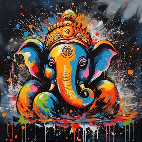 Lord Ganesha Abstract Art Print In Dark Background A Versatile And St