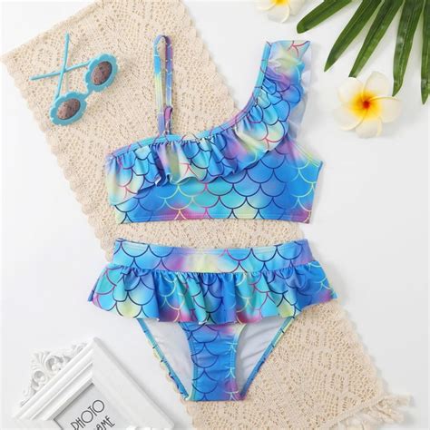 Urmagic Girls Swimsuit Ruffles Flounce Printed Two Pieces Bikini Set Swimwear Bathing Suits