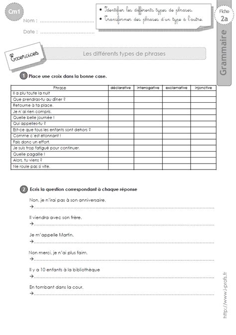 Cm Exercices Les Types De Phrases