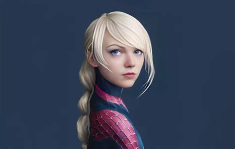 Wallpaper Blonde Braid Comics Beautiful Girl Marvel Comics Gwen Stacy Dark Grey Background