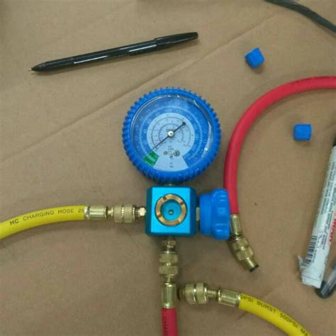 Jual Manifold Analizer Single R22 Plus Selang 2 Pcs Alat Isi Freon Ukur