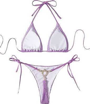 Amazon Gorglitter Women S Piece Sexy Thong Bikini Set String Cheeky Swimsuit Textured