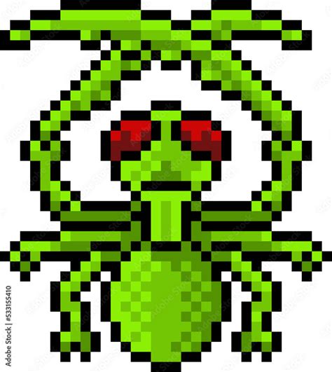 Praying Mantis Bug Insect Pixel Art Game Icon Stock Illustration