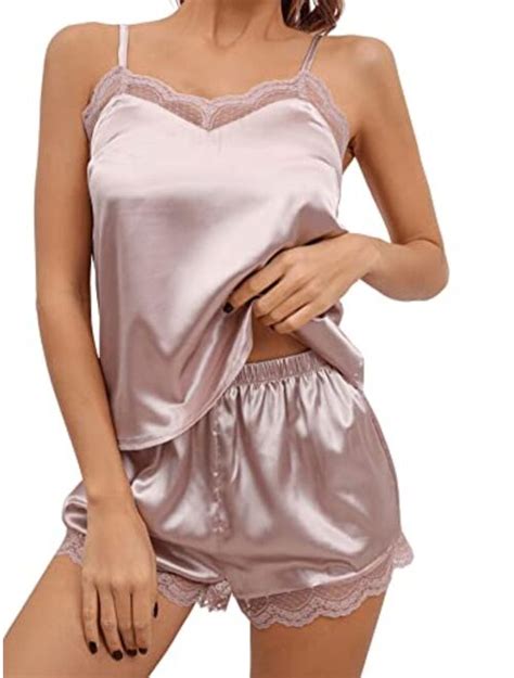 Buy Sweatyrocks Women S Piece Pajama Set Lace Trim Cami Top And