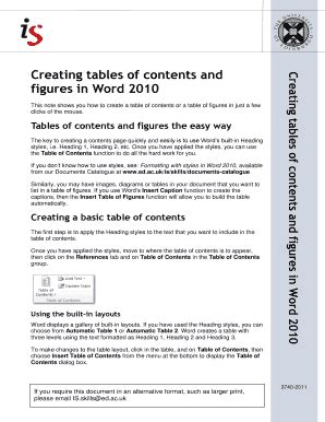 Fillable Online Docs Is Ed Ac Creating Tables Of Contents And Figures