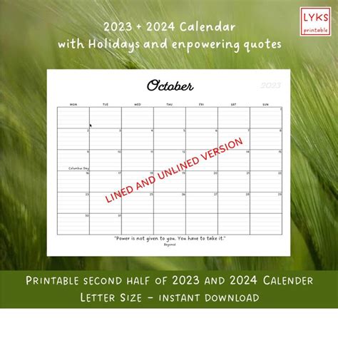 Printable 2023-2024 Calendar With Holidays PDF, Letter Size, Landscape ...