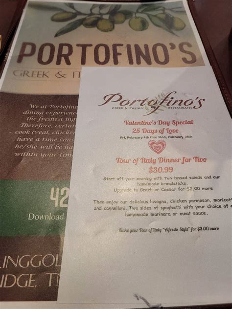 Menu At Portofino S Greek And Italian Restaurant East Ridge