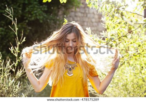 Woman Brushing Her Long Blonde Hair Stock Photo 478575289 Shutterstock