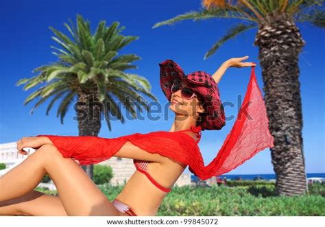 Sexy Woman Bikini Palm Tree Summer Stock Photo 99845072 Shutterstock