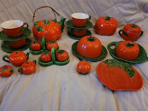 Red Tomato Pumpkin D Vegetable Shape Hand Painted Ceramic Salt And