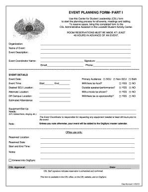 Fillable Online Scu Event Planning Approval Form Scu Fax Email Print