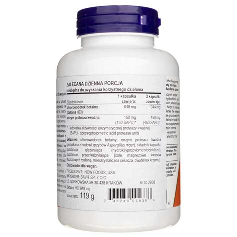 Now Foods Betaina HCl 648 mg 120 kapsułek | Medpak
