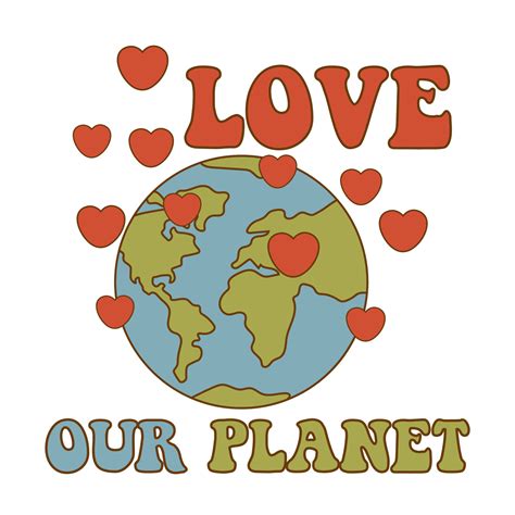 Retro Earth globe cartoon character and Love Our Planet inscription