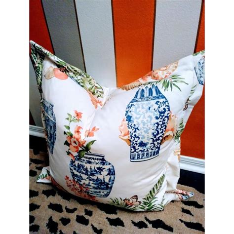 Custom Large 30x30 Blue White Chinoiserie Ginger Jar Throw Pillow Cover