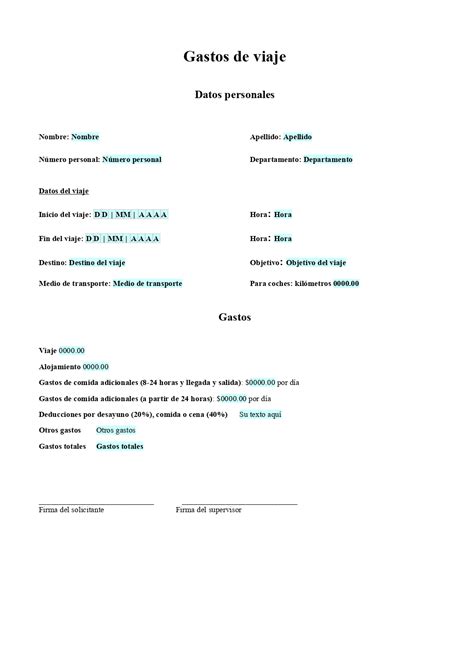 Plantilla De Formulario De Gastos De Viaje Excel