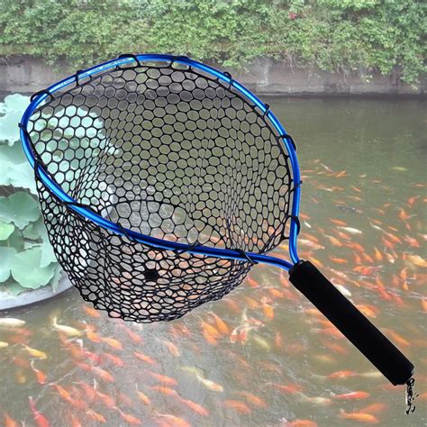 Foldable Fly Fishing Blue Soft Rubber Landing Net EVA Handle Fly Cheap ...