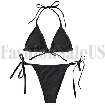 Women S Tie Side Bottom Triangle Bikini Swimsuits Two Pieces Bandage