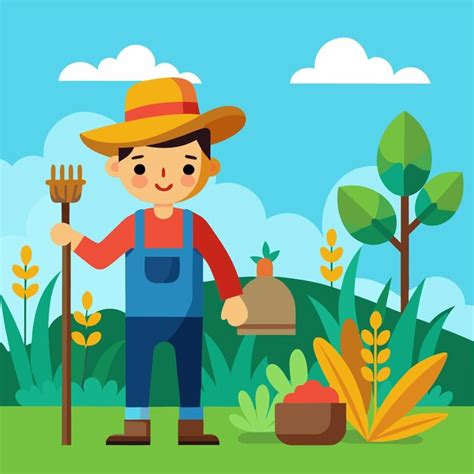 Agricultores Trabajando Personajes De Dibujos Animados Vector Plano