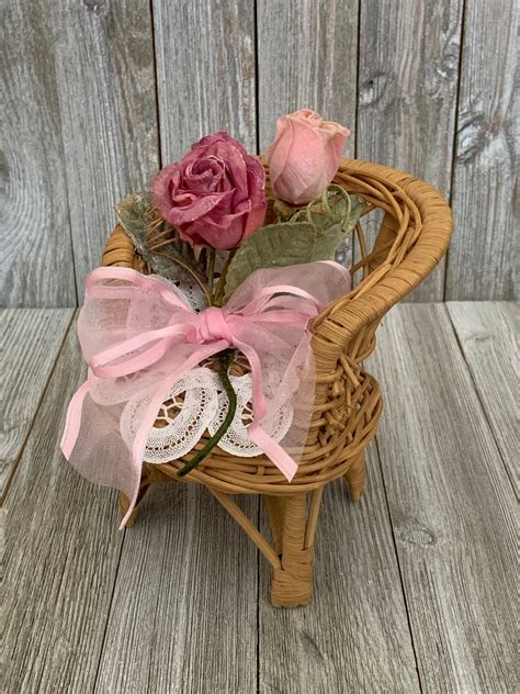 Farmhouse/country Miniature Wicker Chair With Floral Accents - Etsy