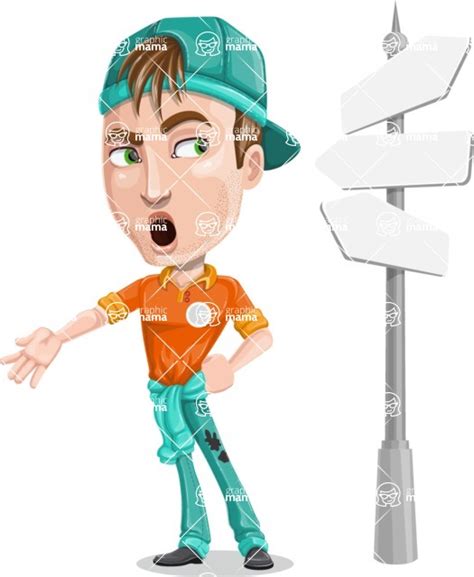 Repairman Cartoon Vector Character 112 Illustrations Choosing Way With Street Sign Pointing