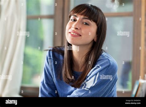 Portrait Of Brunette Woman Smiling Stock Photo Alamy