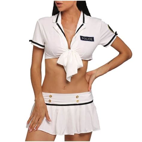 Costume de sous vêtements fendus de policière sexy pour femmes Uniforme de lingerie sexy
