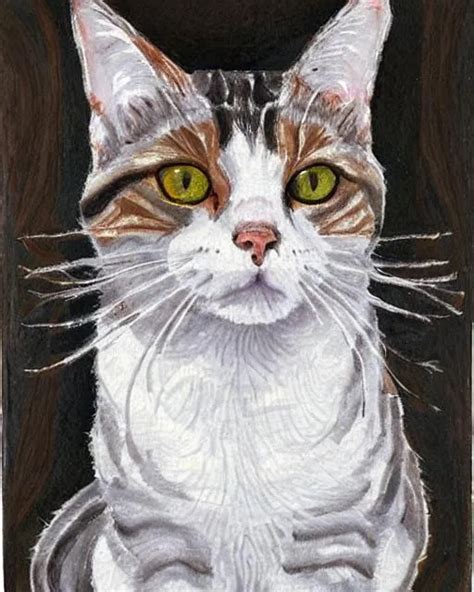 Grey Brown White Tabby Domestic Shorthair Cat Pain OpenArt