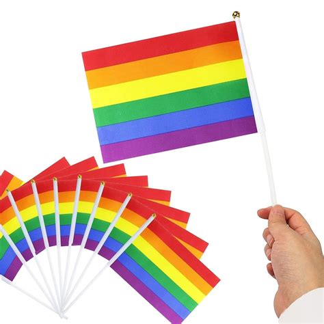 Gelasgo Pcs Pride Lgbt Flag Handheld Mini Rainbow Flag Pride Hand Flags For Gay Bisexual