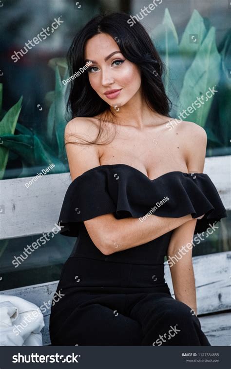 Beautiful Sexy Brunette Girl Costume Posing Stock Photo
