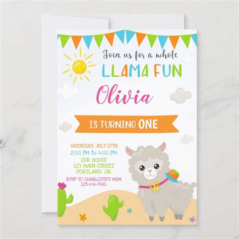 Llama Birthday Invitation Alpaca Party Invitation 1st Birthday Outfit