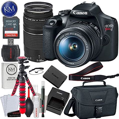 Canon Eos Rebel T7 Dslr Camera With 18 55mm And 75 300mm Lenses 32gb Essential Photo Bundle