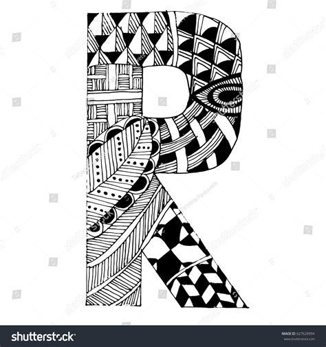 Zentangle Stylized Alphabet Letter R Vector Stock Vector Royalty Free