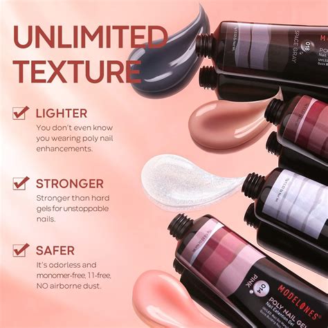 Modelones Poly Nail Gel Kit Nude Gray Glitter Extension Set With Slip Solution All In One