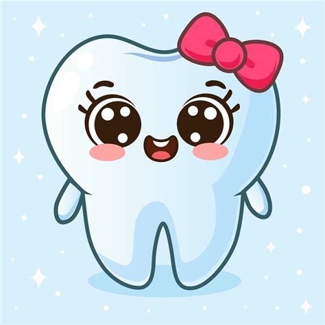 Cute tooth girl character in cartoon style. Dental personage vector
