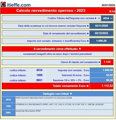 Infedeltà sono assonnato Bello tabella calcolo ravvedimento operoso