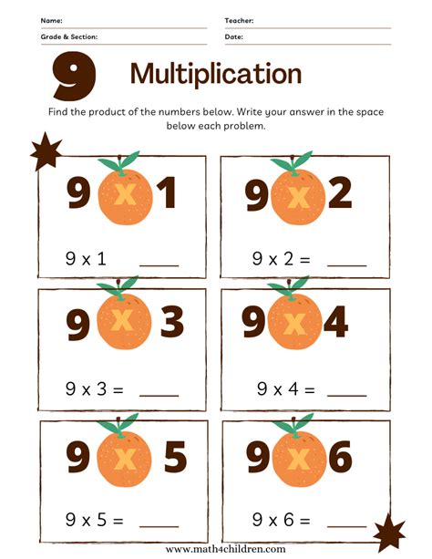 9 Times Table Worksheet Printable