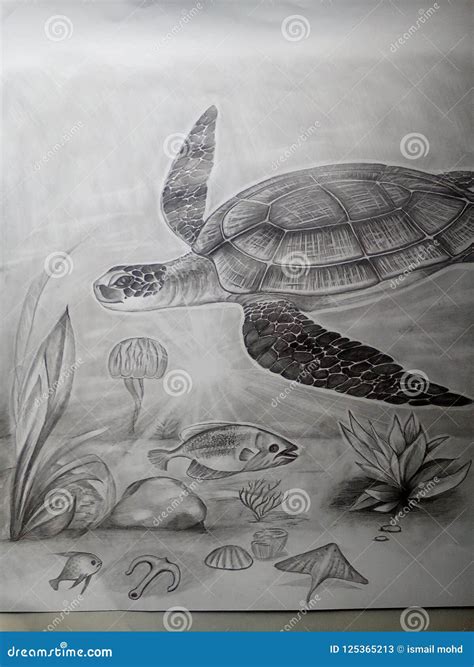 Debajo Del Dibujo De La Tortuga Del Arte Del Lápiz Del Agua Foto De Archivo Editorial Imagen