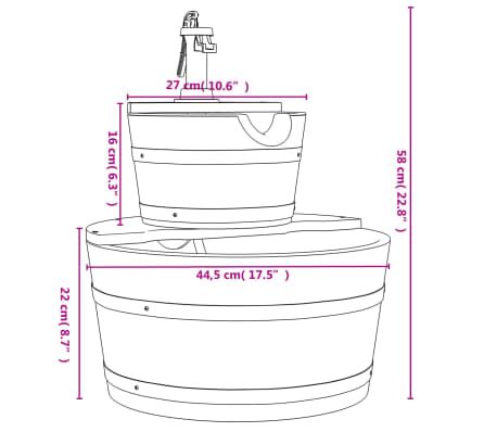 vidaXL Fontaine à eau avec pompe 44 5x44 5x58 cm Bois de sapin massif
