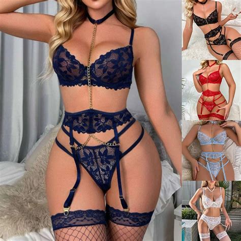 Cm Women Lace Lingerie Set Sexy Bra Garter And Panties Set Underwear Sheer Clubwear Shopee
