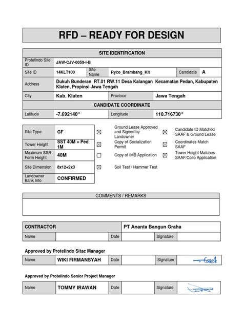 RFD Form - JAW-CJV-0059-I-B Ryco - Brambang - KLT | PDF