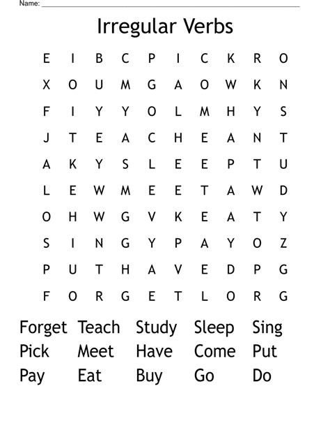 Irregular Verbs Word Search