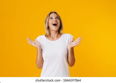 White Brunette Girl Expressing Surprise While Stock Photo 2064052628 Shutterstock