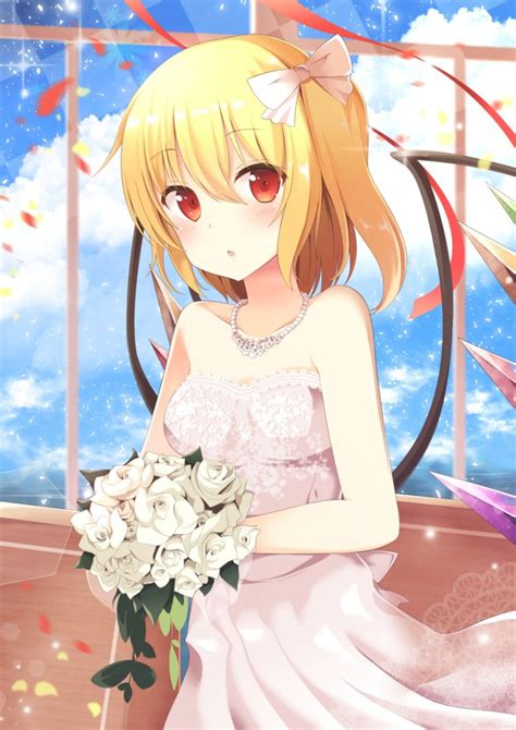 Short Hair Blonde Red Eyes Anime Anime Girls Touhou Flandre Scarlet Wedding Dress