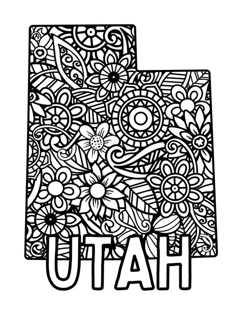 UTAH Coloring Pages State Name Floral Mandala Coloring Sheet 2 PDF