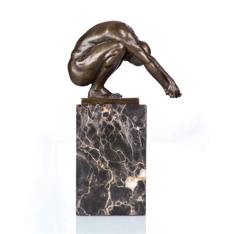 Bronze Nude Male Sculpture Gym Decor Athletic Figurine Naked Man Statue