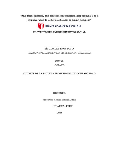 la baja calidad de vida en challhua huaraz - “Año del Bicentenario, de
