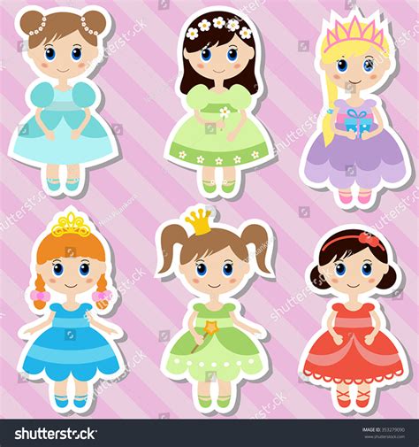 Big Set Beautiful Princesses Princess Stickers 스톡 벡터(로열티 프리) 353279090 ...